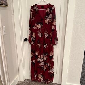 Knox Rose Burgundy Floral Long Sleeve Dress